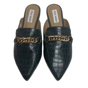 Steve Madden Mule Loafers Womens Size 8M Turquoise Chain‎ Pointed Toe Flats